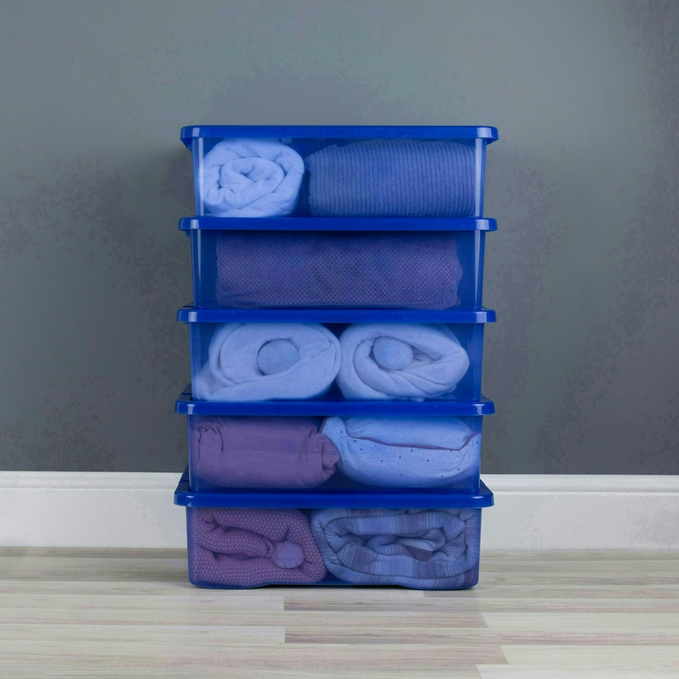 image 1 of Wham Crystal 5 x 32L Stackable Plastic Storage Boxes with Lids Blue