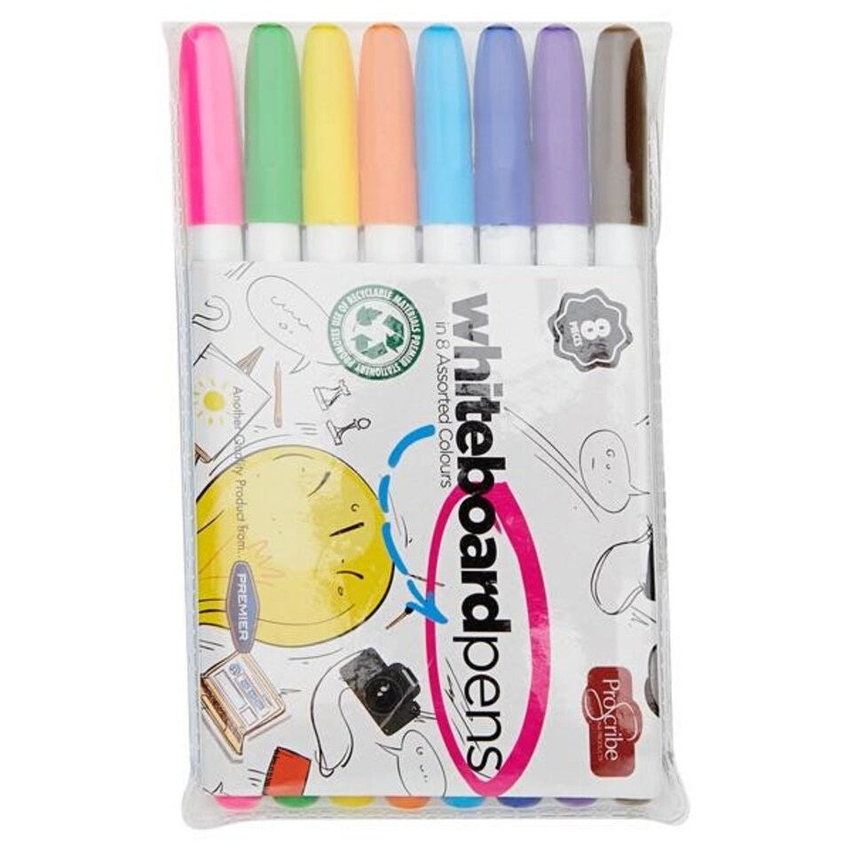 image 1 of Pack of 8 Assorted Dry Wipe White Board Markers by Pro:scribe