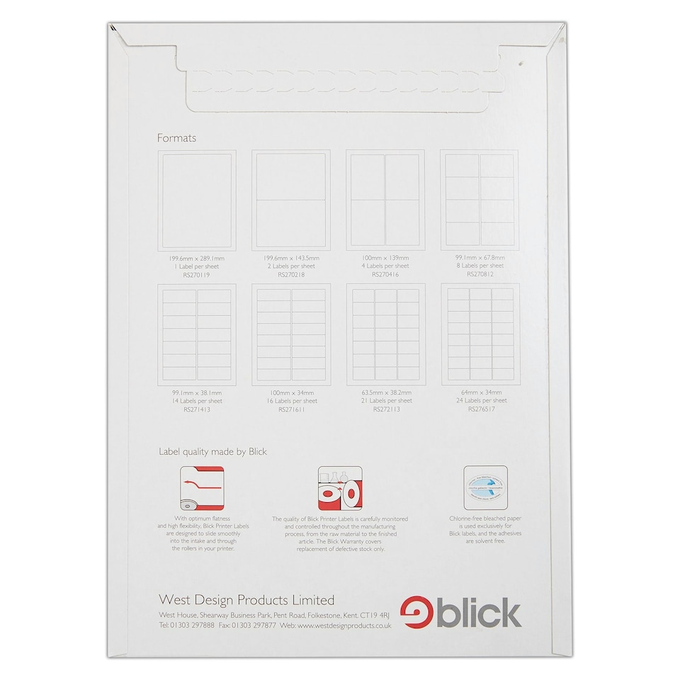 image 1 of Blick 21 Per Sheet 25 Sheets, 63.5mm x 38.2mm, Rectangular, White, 525 Labels