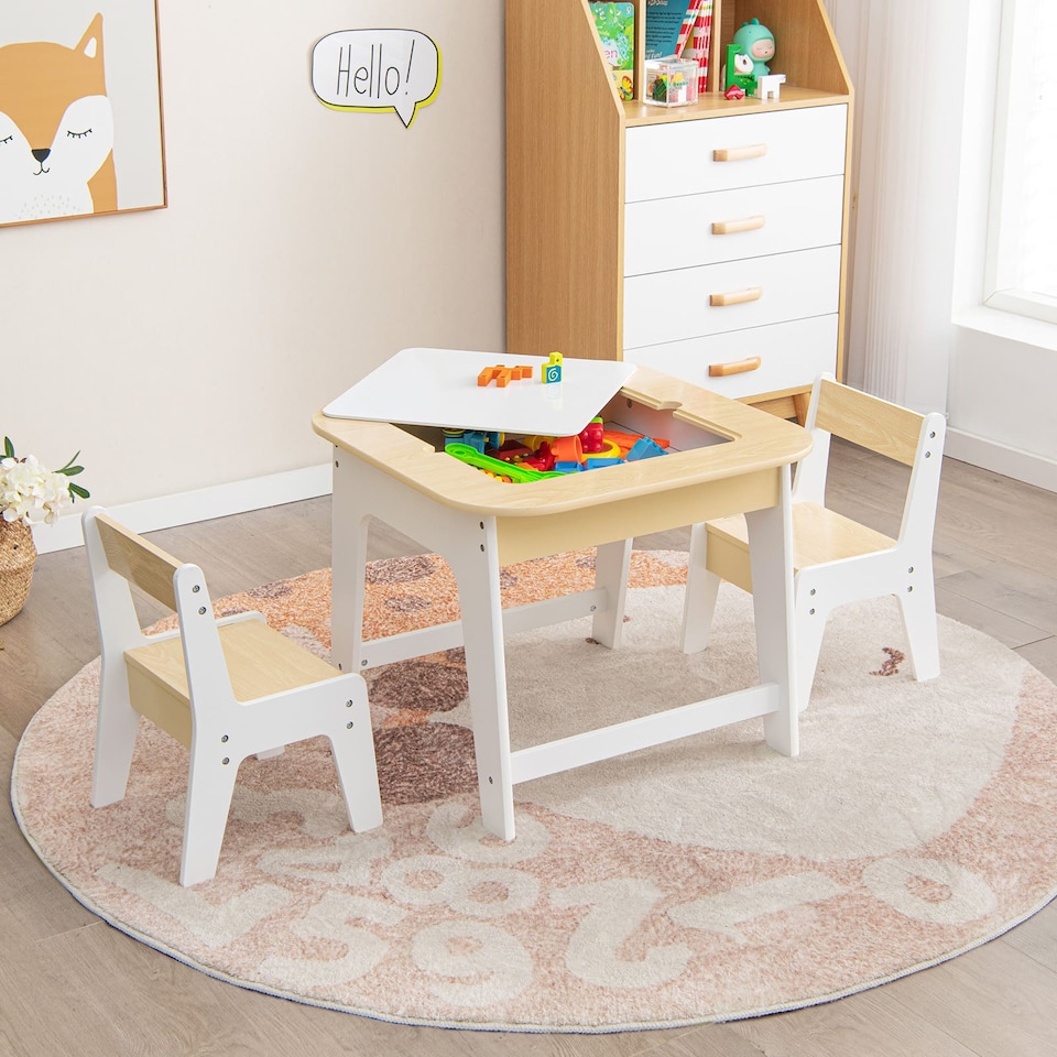 image 1 of COSTWAY 2 in 1 Children Activity Table and Chair Set Yellow