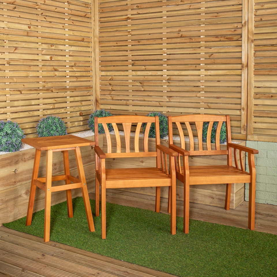 image 1 of Outdoor Wooden Garden Slatted Side Table with 2 Chairs