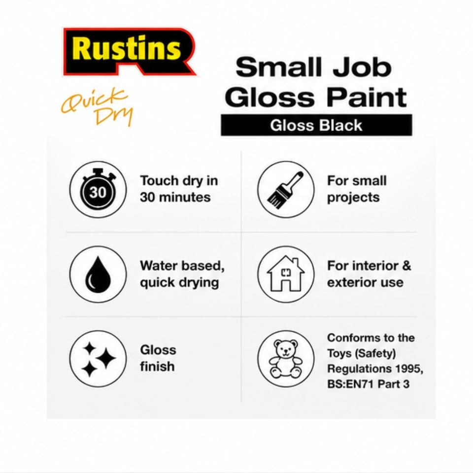 image 1 of Rustins - Quick Dry Small Job Gloss Paint Black 250ml