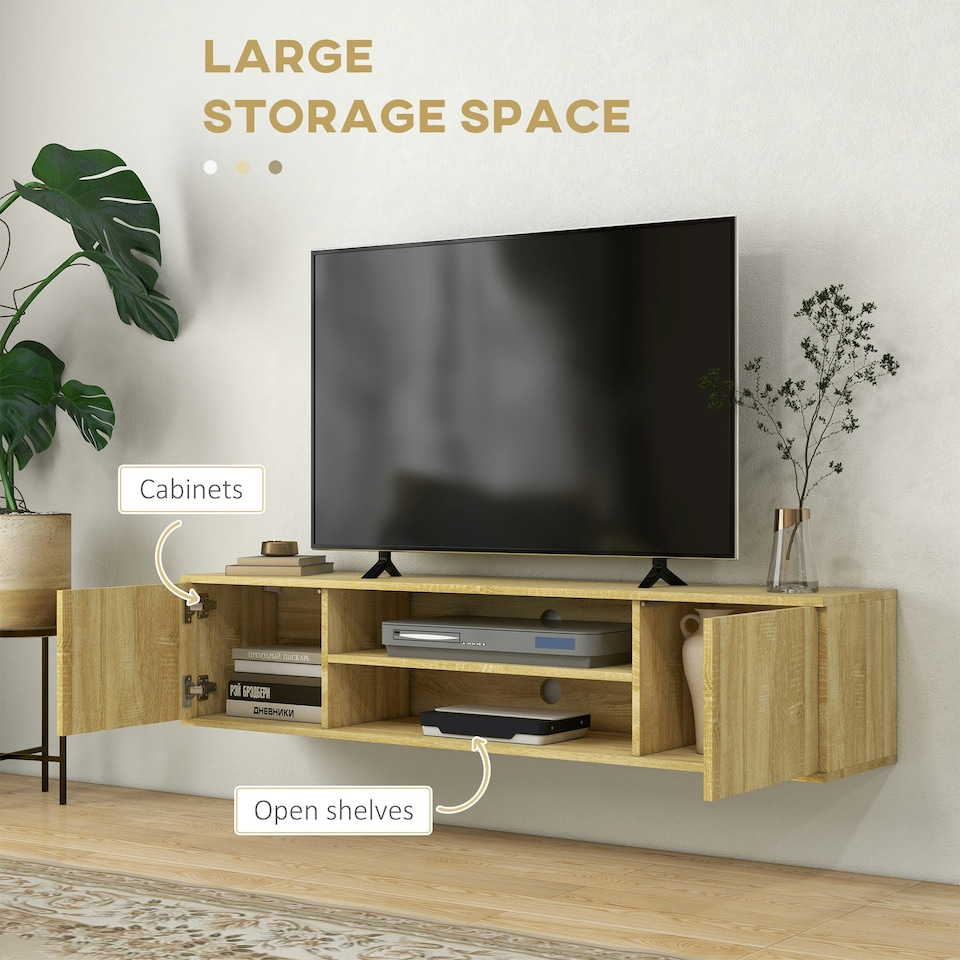 image 1 of HOMCOM Floating TV Unit for 60" TVs W/ Shelves and Cabinets