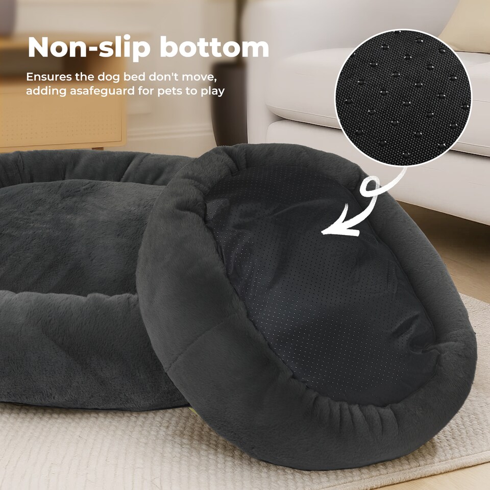 image 1 of Skylos Donut Dog Bed Soft Plush Calming Washable Large Pet Cat Mattress | Grey | 90 x 70cm | One Size