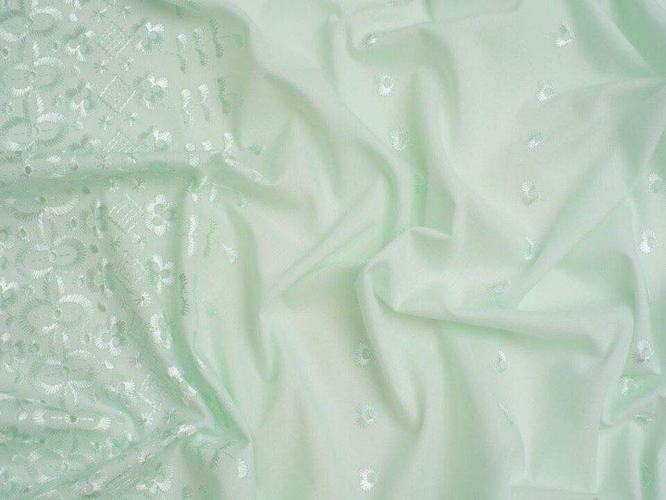 Green Double Border Broderie Anglaise Cotton Fabric for Dressmaking, 150cm / 59" Wide - per metre