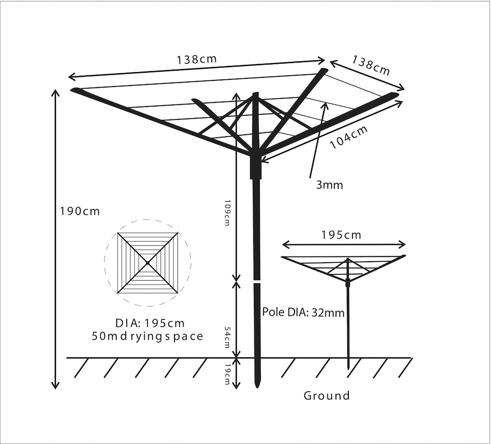image 1 of JVL 4 Arm Powder Coated Steel Rotary Airer 50 Metres, Slate Grey