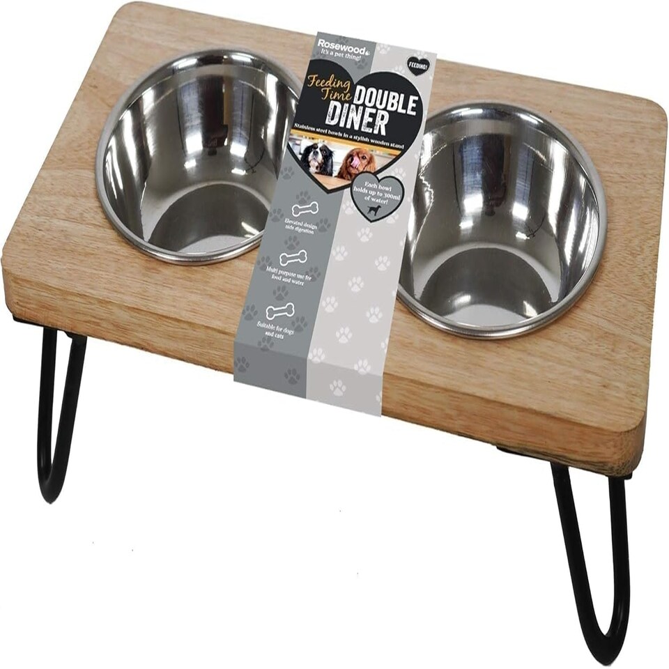 image 1 of Rosewood Raised Wood Dog Bowl for Small and Medium Dogs - Medium