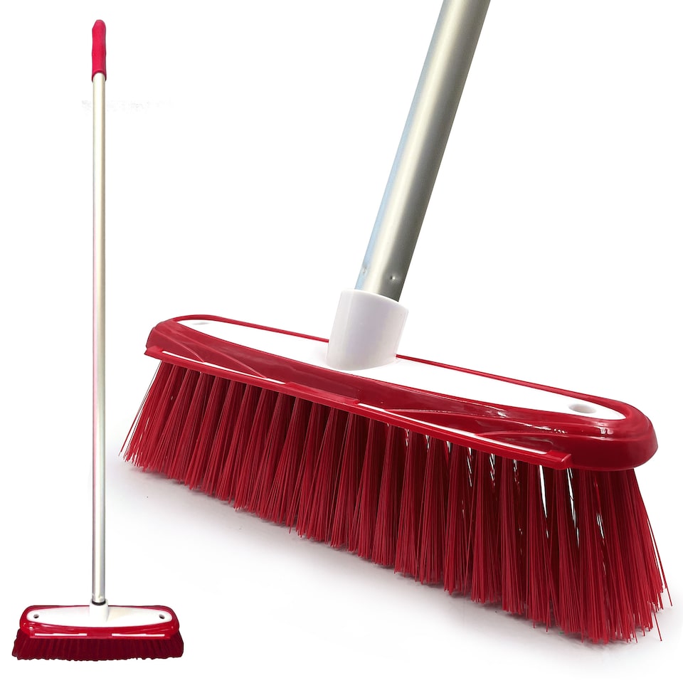 image 1 of Colour Coded Indoor Sweeping Broom with Scraper