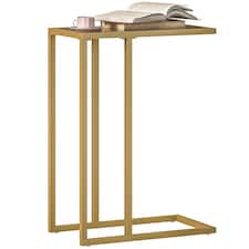 HOMCOM C-Shaped Side Table, Modern Slim End Table with Tempered Glass Tabletop, Steel Frame for Small Space, Living Room, Bedroom, Gold Tone | Gold