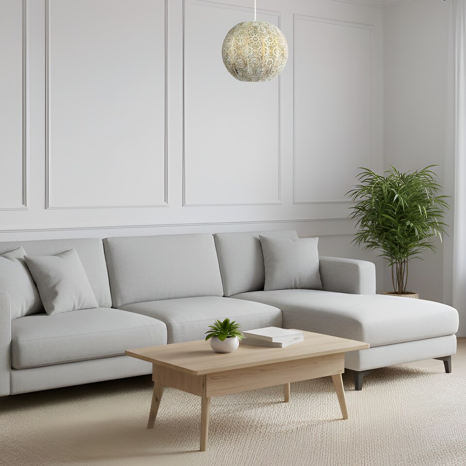 image 1 of Spherical Vintage Moroccan Pendant Lamp Shade in Brushed Cream Gold | Cream