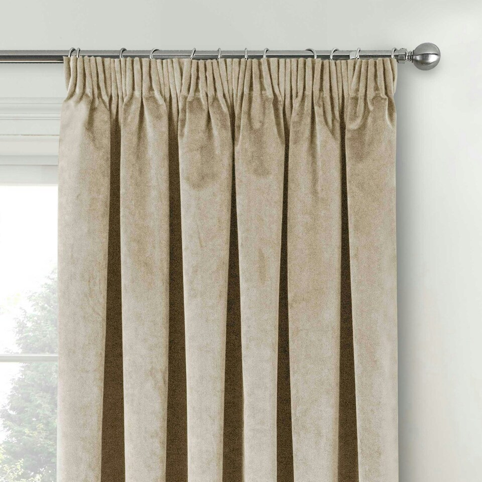 image 1 of Oxford Cream Velvet Curtains 90 x 72 inch (229 x 183 cm) 100% Blackout Pencil Pleat Thermal Noise Reducing Curtains for Bedroom and Living Room