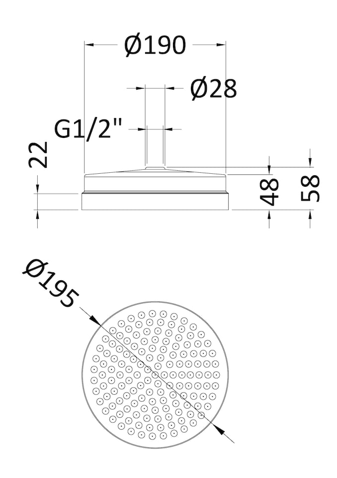 image 1 of Traditional Apron Fixed Shower Head 200mm, Round Design - Chrome