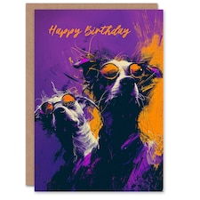 Dog Lover Orange Purple Sunglasses Portrait Man Him Birthday Card