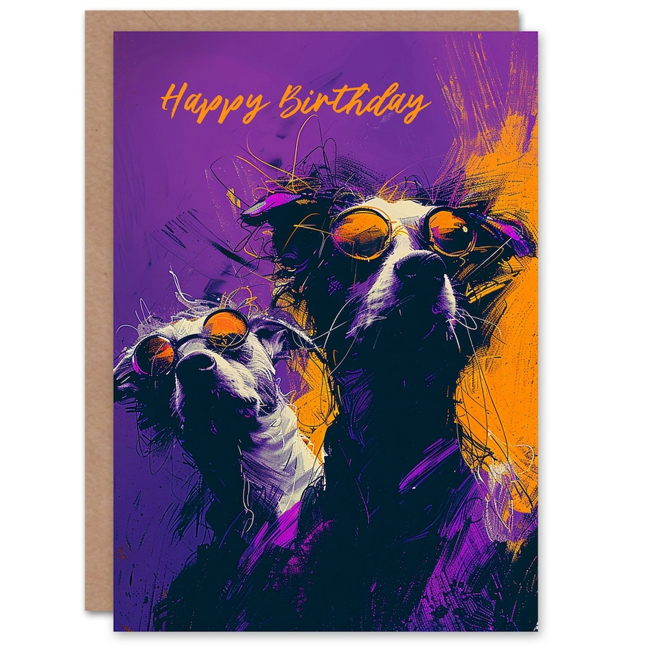image 1 of Dog Lover Orange Purple Sunglasses Portrait Man Him Birthday Card