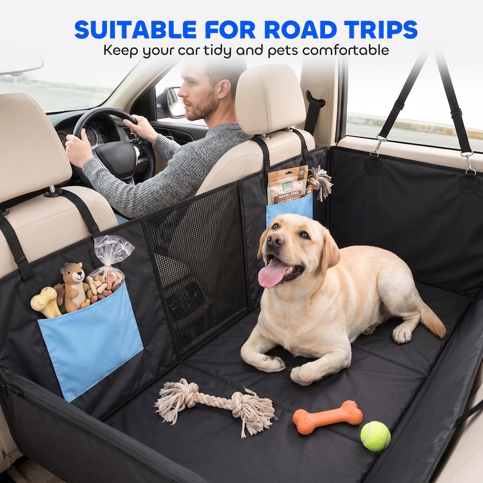 image 1 of PawHut Dog Car Seat Cover, Waterproof Dog Travel Hammock, Blue