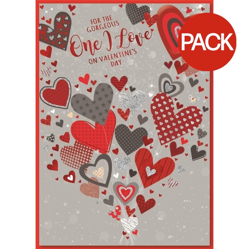 Simon Elvin For The Gorgeous One I Love Valentine Greetings Card (Pack of 6) - Red/Grey - One Size White | One Size