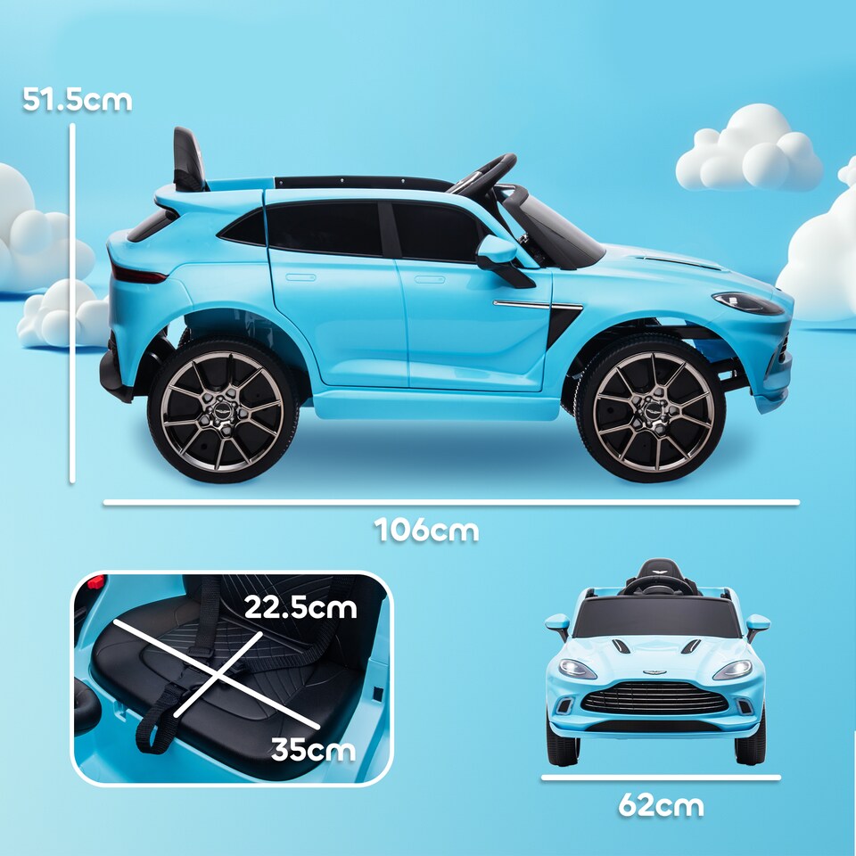 image 1 of AIYAPLAY 12V Kids Electric Car, Aston Martin DBX Licensed Kids Ride on Car with Remote Control, 4 Suspension Wheels, LED Lights, Music, Horn, Slow Start, for Ages 3-6 Years, Blue