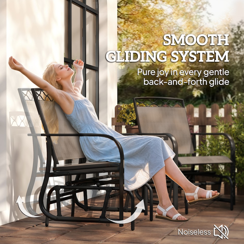 image 1 of Outsunny Double Outdoor Glider Chair, 2 Seater Patio Rocking Chairs, Swing Bench with Tempered Glass Table, Breathable Mesh Fabric for Backyard, Garden, Porch, Brown