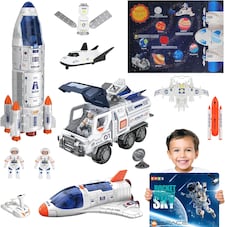 Creative Space Adventure Toys for Kids Space Shuttle Rocket Set with Astronauts Rover Satellite and Solar System Mat