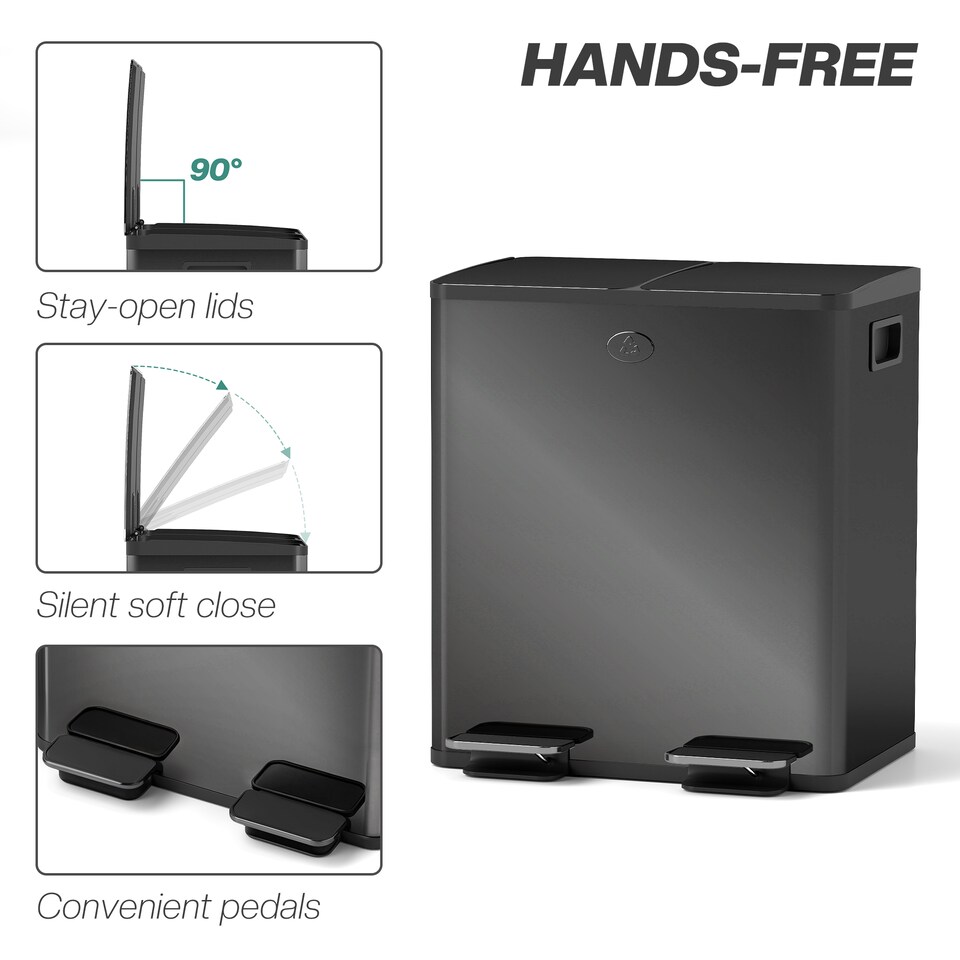 image 1 of HOMCOM 2 x 20L Dual Rubbish Bin Kitchen Bin for Recycling and Waste, Black | Black