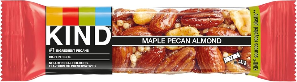 image 1 of KIND Bars, Gluten Free Snack Bars, Maple Pecan Almond, High Fibre, Healthy Snack, No Artificial Colours, Flavours or Preservatives, Multipack 24 x 40g | Red