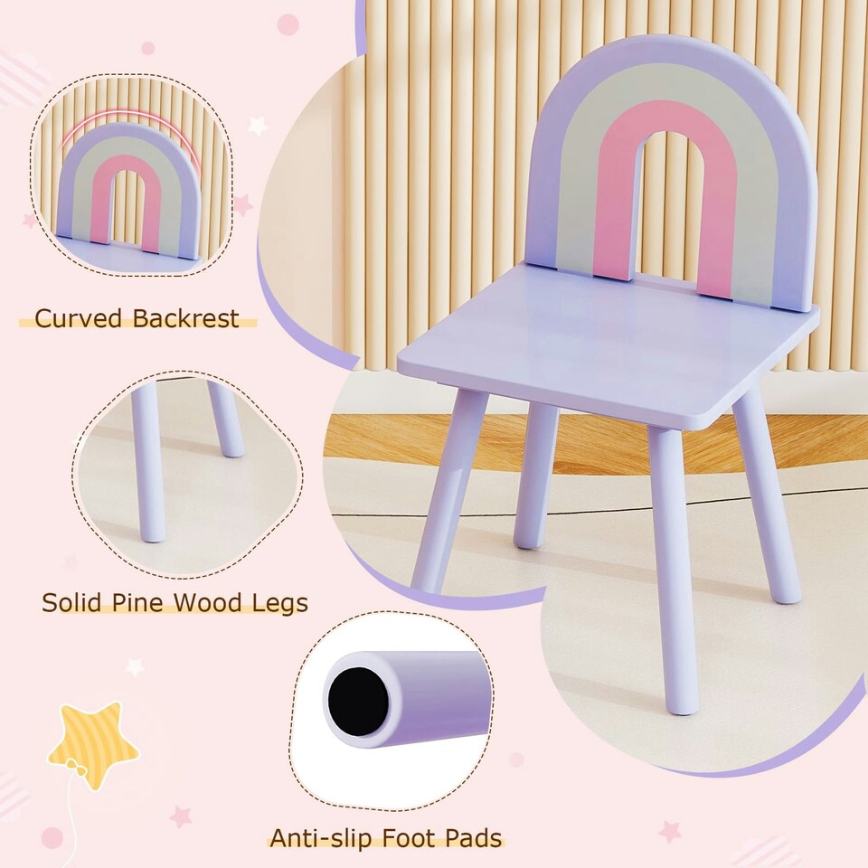 image 1 of COSTWAY Kids Vanity Table and Chair Set w/Mirror Purple