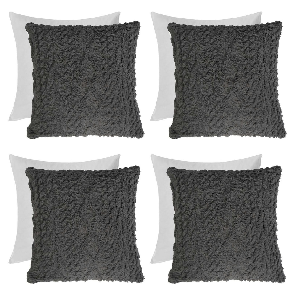 image 1 of OHS 4 x Cable Knit Sherpa Texture Filled Cushions, 45x45cm - Grey