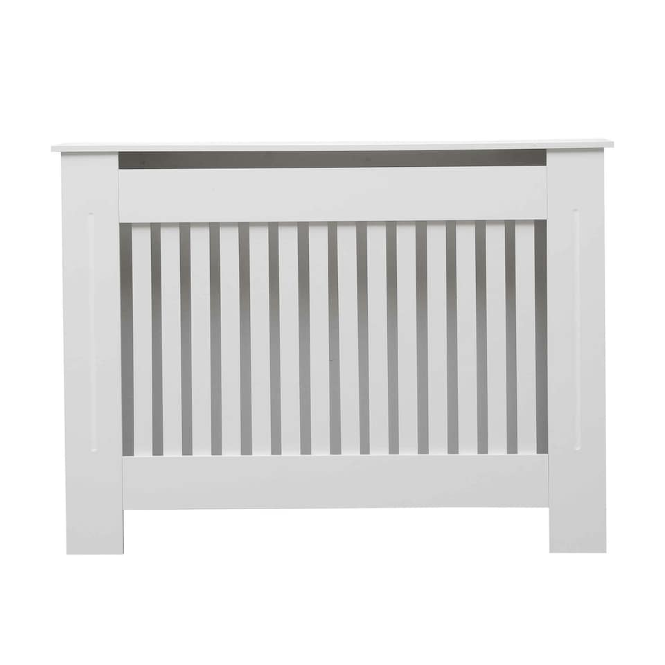 image 1 of Oypla Medium White Wooden Slatted Grill Radiator Cover MDF Cabinet