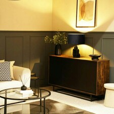ValueLights Gus Painted Black Table Lamp with Medium Black Drum Shade