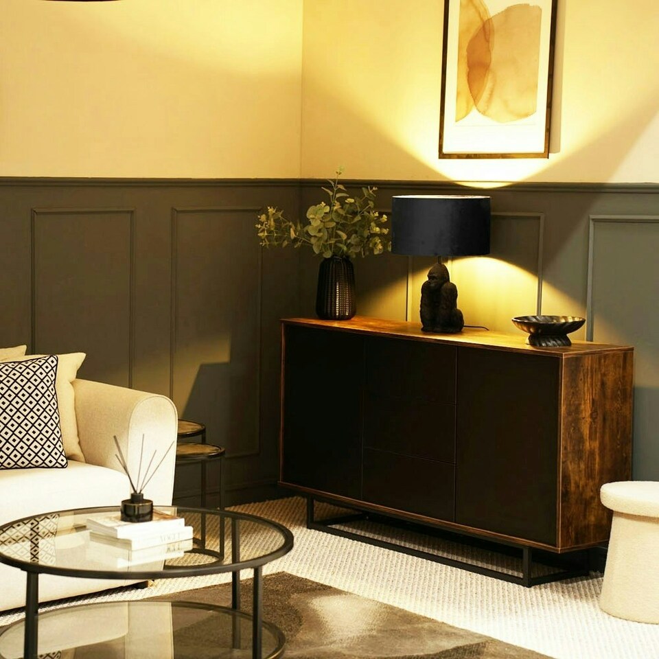 image 1 of ValueLights Gus Painted Black Table Lamp with Medium Black Drum Shade