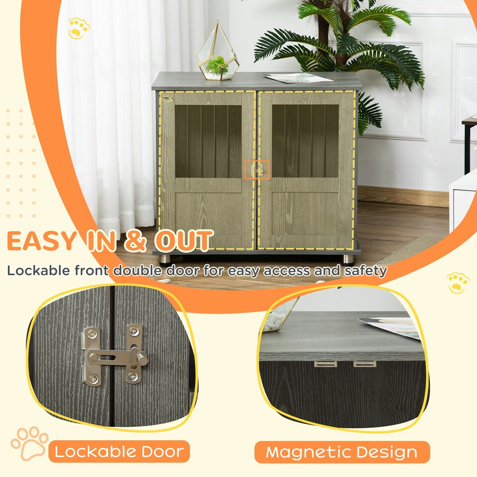 image 1 of PawHut Dog Crate Kennel Cage for Small Medium Dog, Indoor End Table, Grey
