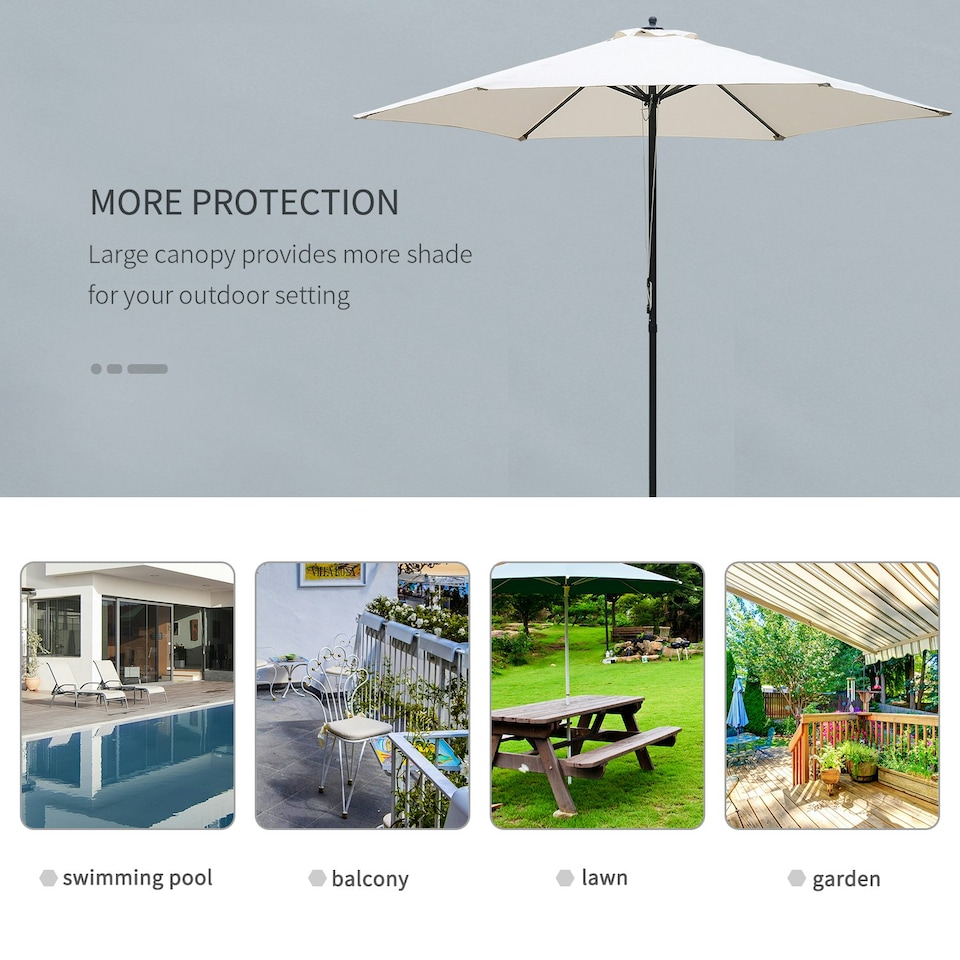 image 1 of Outsunny 2.8m Patio Umbrella Parasol Outdoor Table Umbrella 6 Ribs Off-White