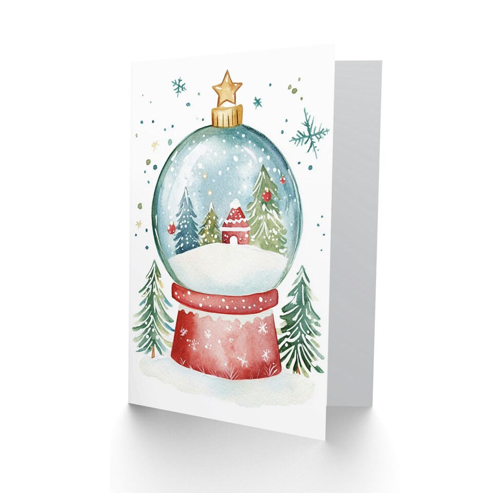 image 1 of Decorated Tree Cabin Snow Globe Blank For Him Or Her Art Xmas Festive Christmas Card