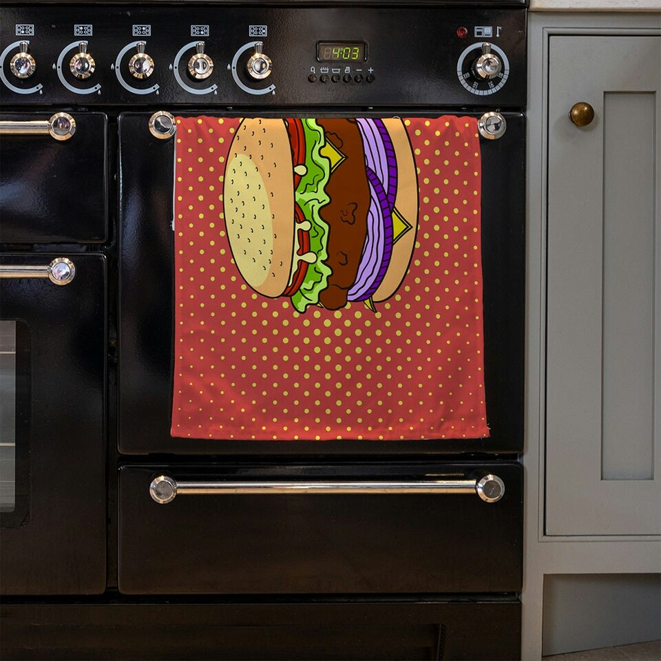 image 1 of The pop art illustration of burger (Kitchen Towel)