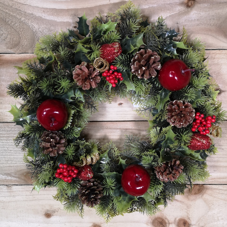 image 1 of Premier 45cm Indoor / Outdoor Christmas Wreath Decoration - Red & Green