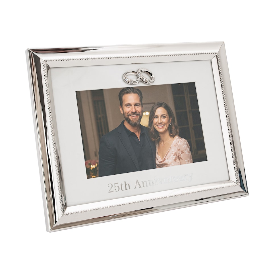 image 1 of 25th Anniversary Picture Frame in Nickel Plating with Diamante Rings | Silver | One Size