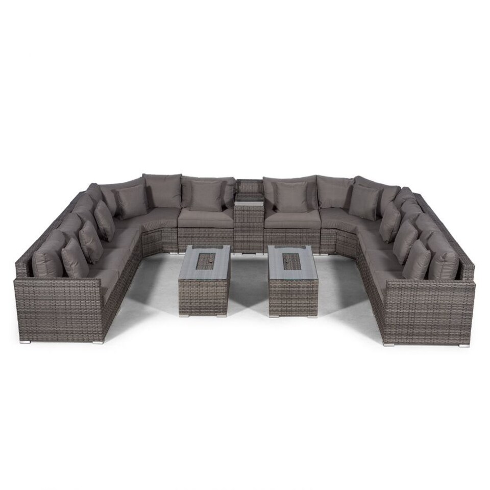 image 1 of Santorini U Shape Modular 10 Seat Rattan Sofa Set With Armrest Drinks Cooler & 2 Drinks Cooler Coffee Tables Grey | Grey