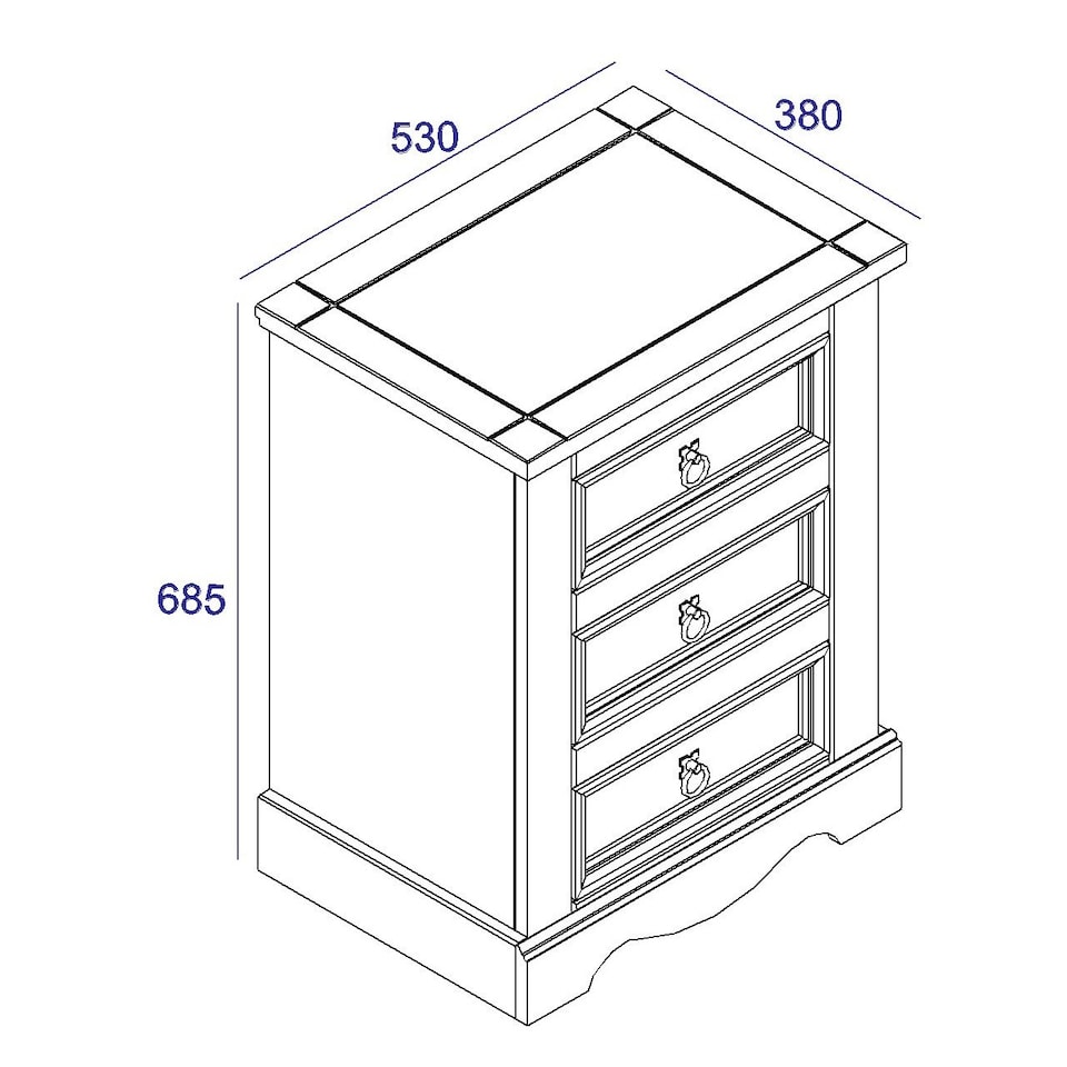 image 1 of Corona 3 Drawer Premium Bedside Table - Solid Pine Nightstand with Metal Hardware | Grey | Grey Wax | One Size | 1