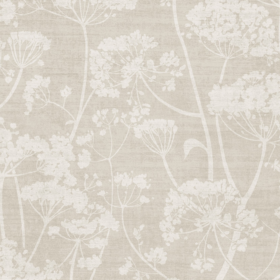 image 1 of Grandeco Cow Parsley Organic Foliage Trail Wallpaper, Natural Taupe | Brown | Natural | 5.32