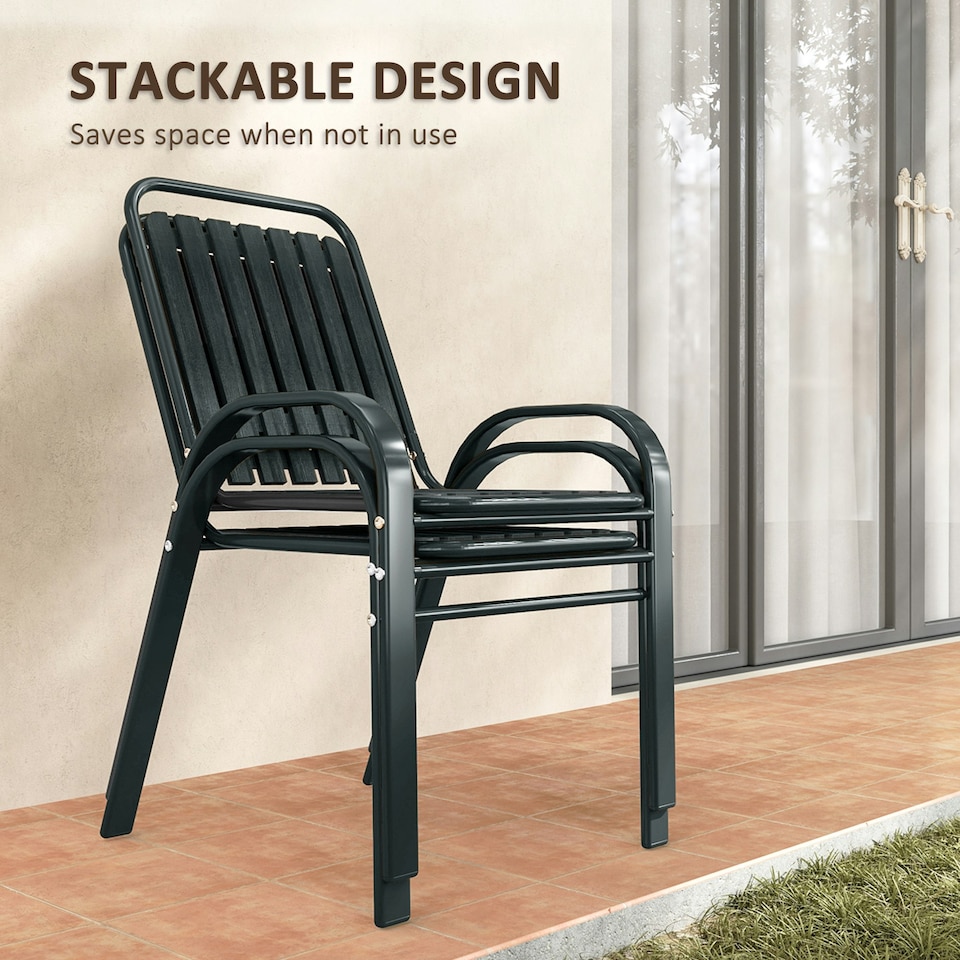 image 1 of Outsunny Stackable Patio Bistro Set, 3 Pieces Garden Furniture Set, Grey Grey | Charcoal grey