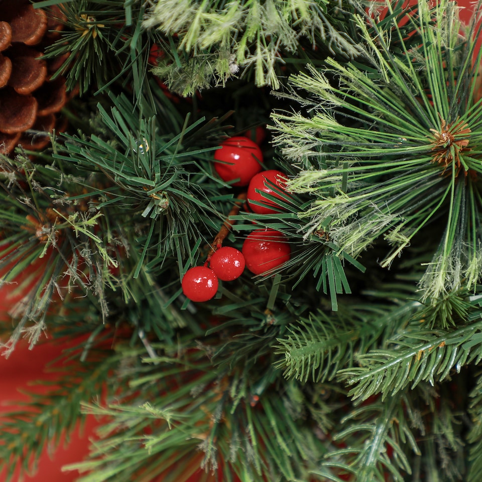 image 1 of HOMCOM 60cm Christmas Wreath with LED Lights Pine Cones Red Berries Green