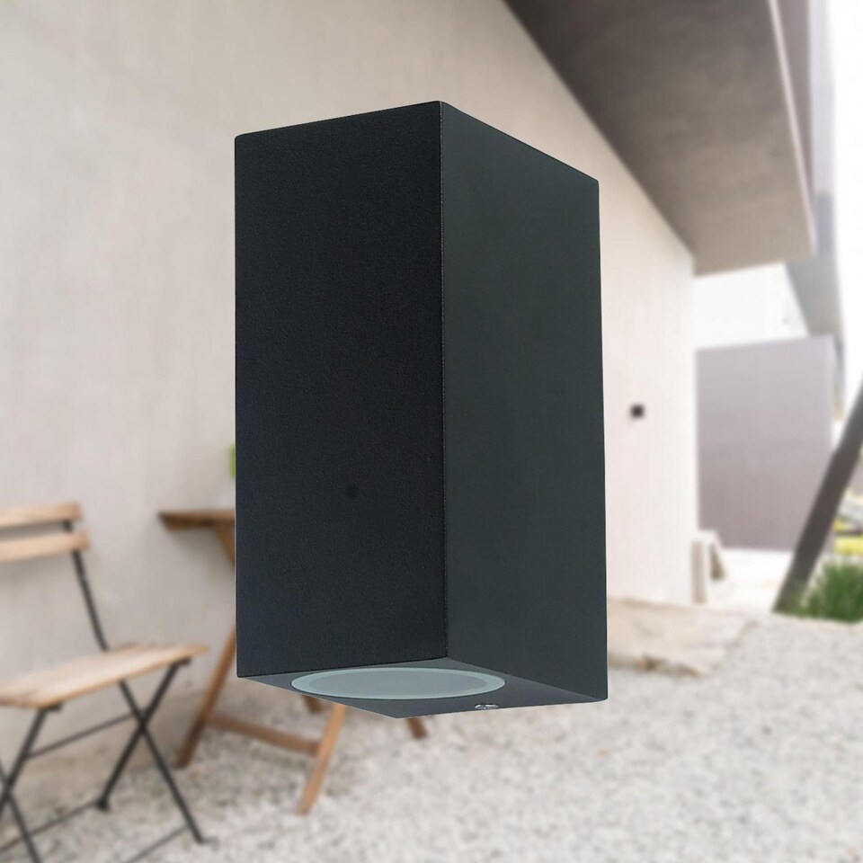 image 1 of Set of 2 Falmouth - Black Up Down Outdoor IP44 Wall Lights | Black | Clear | 2