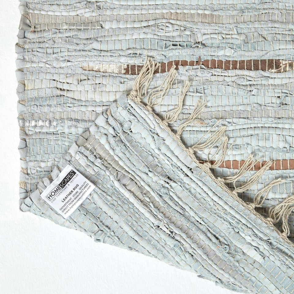 image 1 of Homescapes Leather Glitter Rug Silver and Natural - 66 x 200cm Runner Grey | 66 x 200 cm