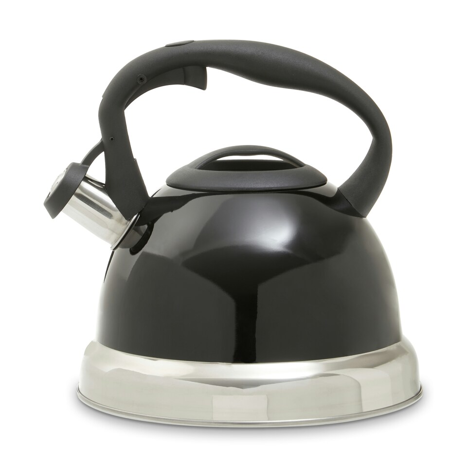 image 1 of Interiors by Premier Black 3000ml Whistling Kettle, Sleek Stainless Steel Stovetop Kettle With Whistle & Soft Touch Handle,