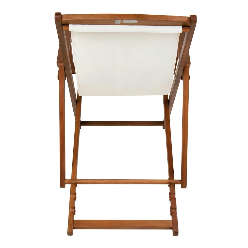 image 1 of Charles Bentley Folding FSC Eucalyptus Wooden Deck Chair Beach Sun Lounger - Cream
