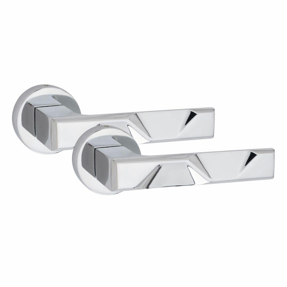 image 1 of Golden Grace 6 Pairs Modern Nova Design Premium Door Handles on Round Rose in Polished Chrome Finish with 2.5" Latch and 1 Pair of Ball Bearing Hinges Chrome