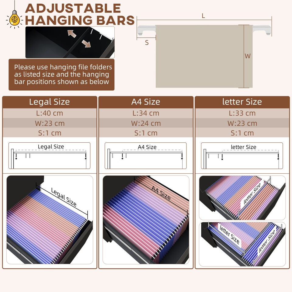 image 1 of Vinsetto 3-Drawer Vertical Filing Cabinet with Pencil Tray, Lock and 5 Wheels, Steel Mobile File Cabinet, for A4, Legal and Letter Size, Pre-Assembled Body, Black