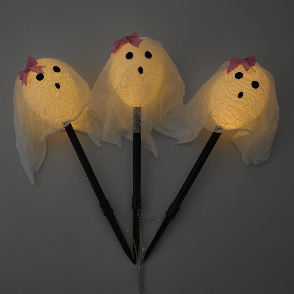 image 1 of OHS 3 Pack Halloween Illuminated Ghost Stake Lights Reusable Outdoor Garden Pathway Markers