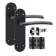 image 2 of Golden Grace 4 Pairs Victorian Indiana Design Long Rounded Backplate Internal Door Handle Matt Black with 2.5" Latch & Hinges - 182mm x 45mm