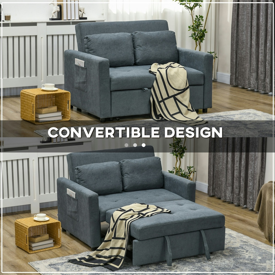 image 1 of HOMCOM 2 Seater Sofa Bed Convertible Bed Settee with Cushions, Grey